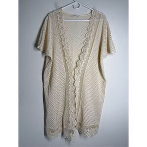 Promod Women’s Bohemian Crochet Lace Trim Cover Up Cardigan Cream One Size